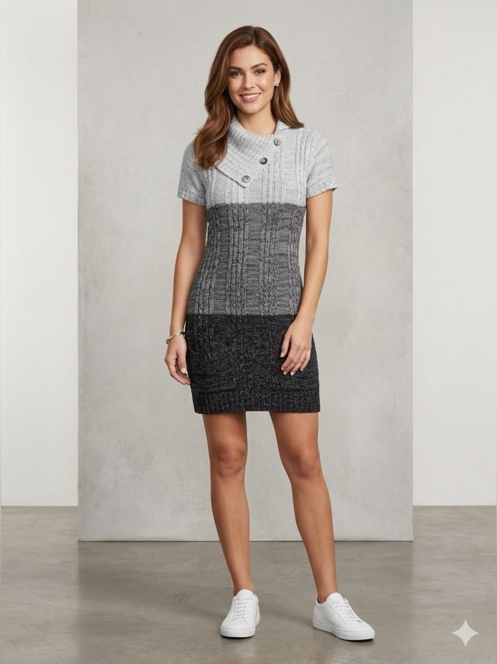 🌸Majora Gray Short Sleeve Sweater Dress